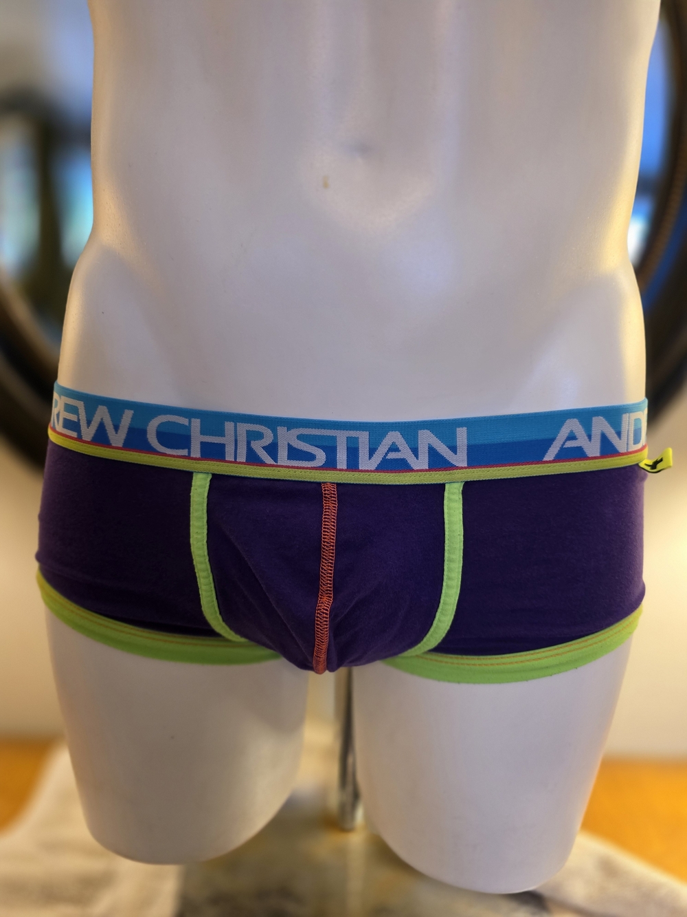 Andrew Christian Men’s Purple Trunk with Neon Lime Trim